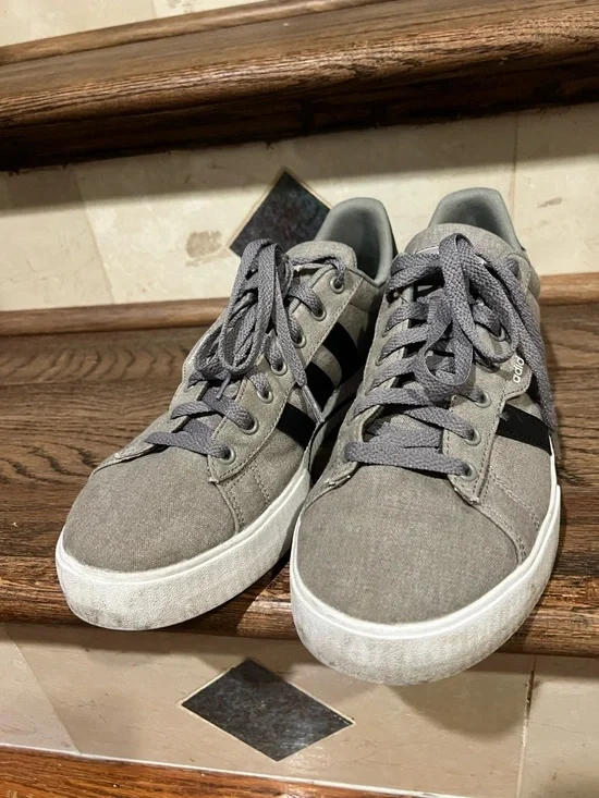 adidas Gray Canvas Sneakers with Black Stripes and White Sole - Picture 2 of 4